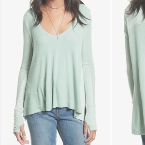Free People Malibu High Low Thermal Long Sleeve Top - XS in Sea Foam Green/Mint